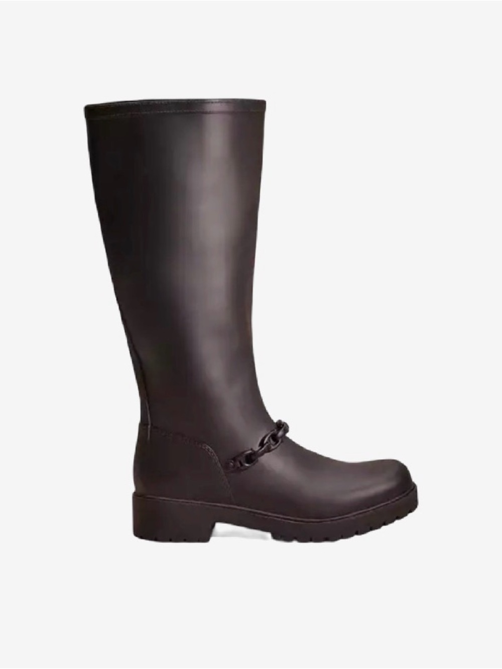 COACH Tall Black Rain Boots with Chain Accent